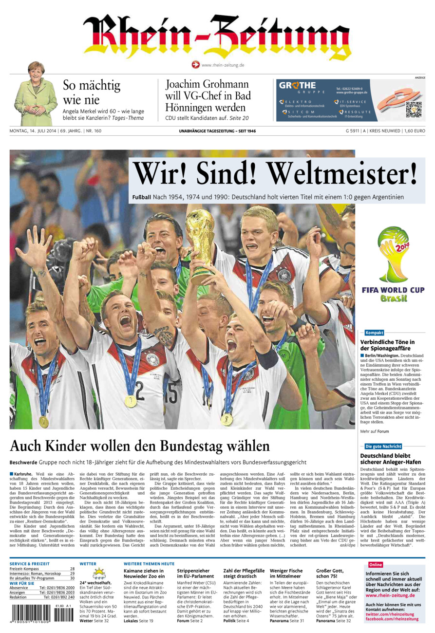 Rhein-Zeitung Kreis Neuwied vom Montag, 14.07.2014