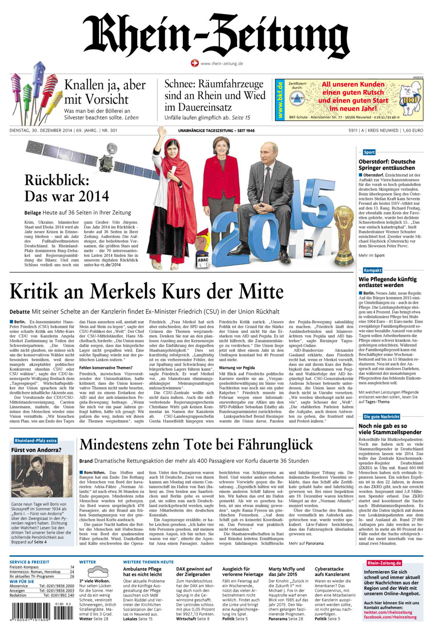 Rhein-Zeitung Kreis Neuwied vom Dienstag, 30.12.2014
