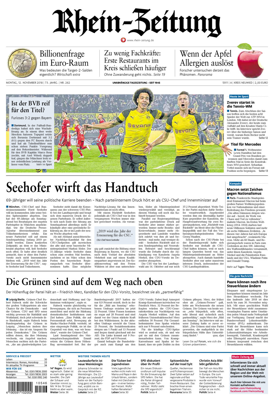 Rhein-Zeitung Kreis Neuwied vom Montag, 12.11.2018
