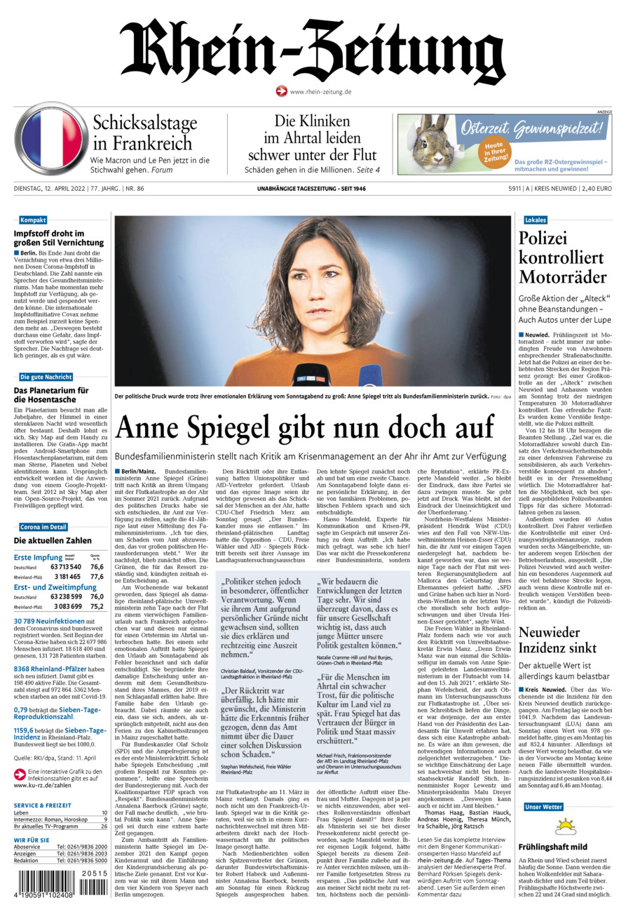 Rhein-Zeitung Kreis Neuwied vom Dienstag, 12.04.2022