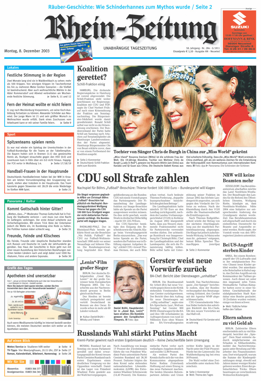 Rhein-Zeitung Kreis Neuwied vom Montag, 08.12.2003