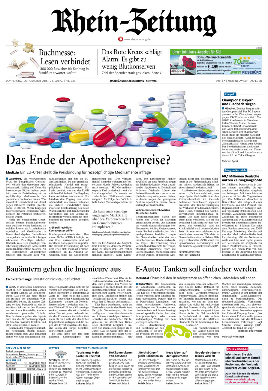 Rhein-Zeitung Kreis Neuwied vom Donnerstag, 20.10.2016