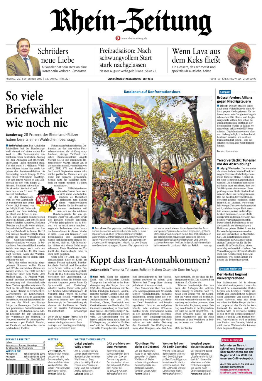 Rhein-Zeitung Kreis Neuwied vom Freitag, 22.09.2017