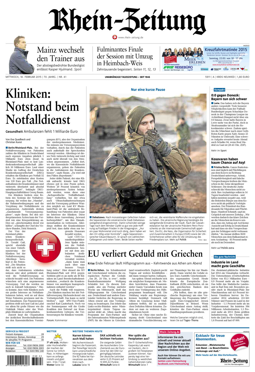 Rhein-Zeitung Kreis Neuwied vom Mittwoch, 18.02.2015