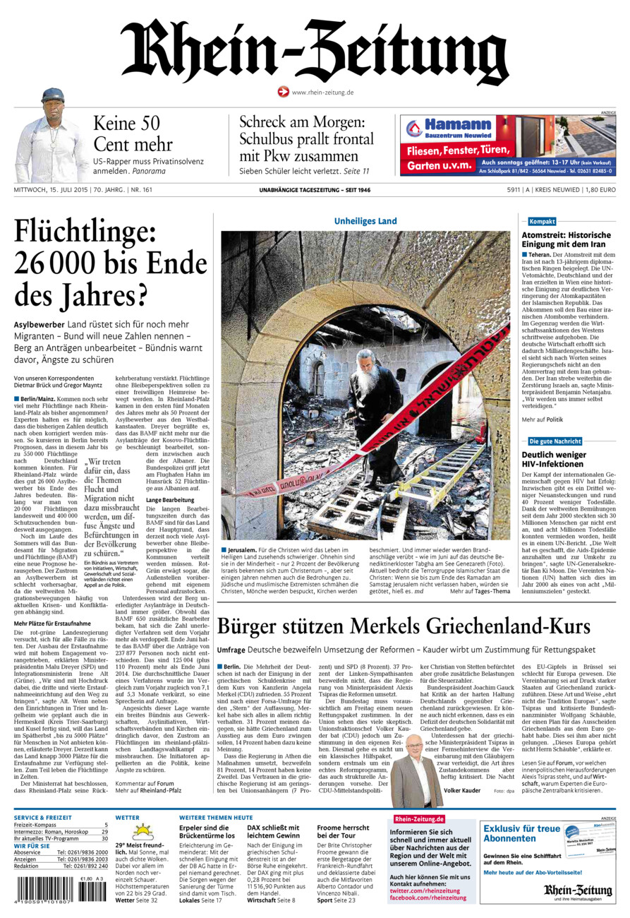 Rhein-Zeitung Kreis Neuwied vom Mittwoch, 15.07.2015