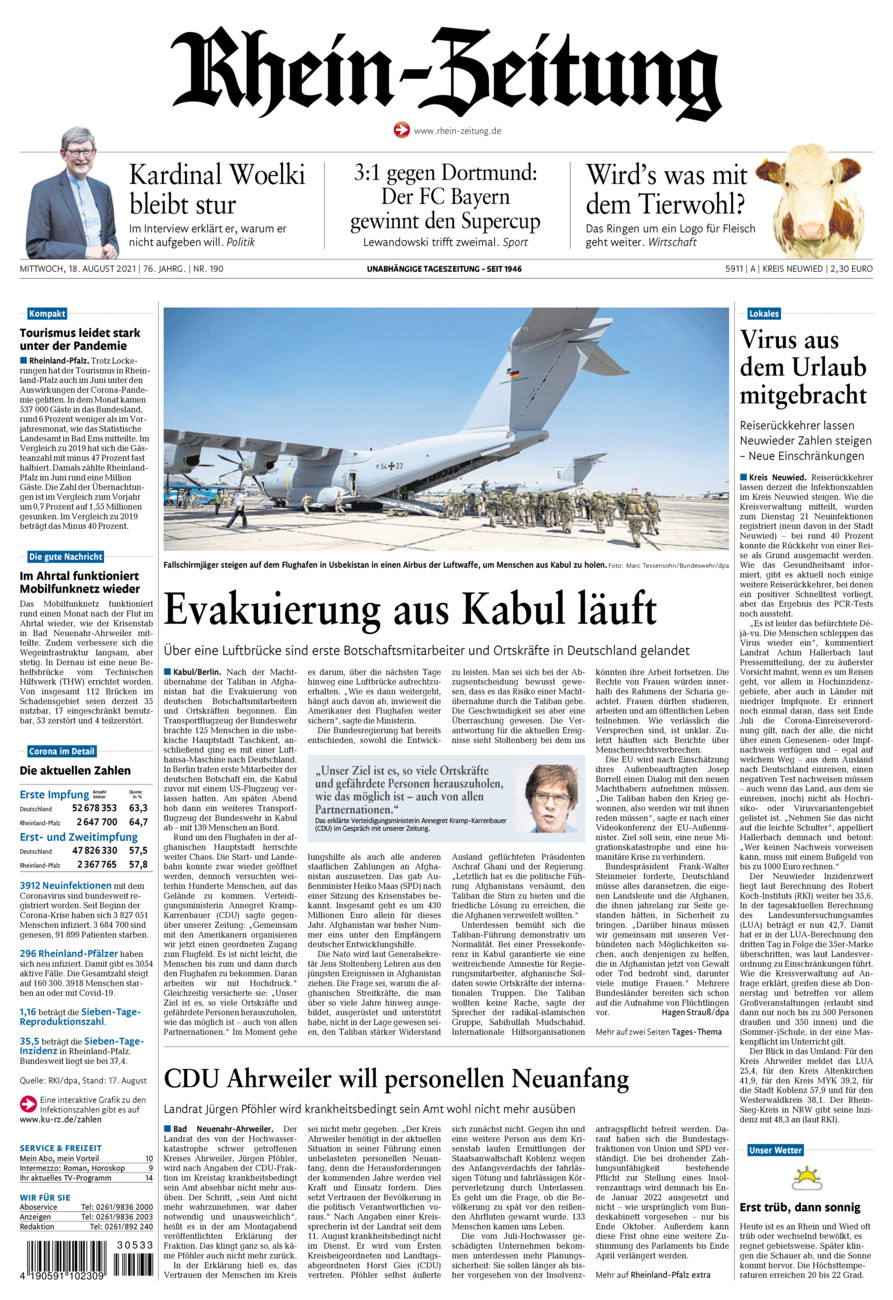 Rhein-Zeitung Kreis Neuwied vom Mittwoch, 18.08.2021