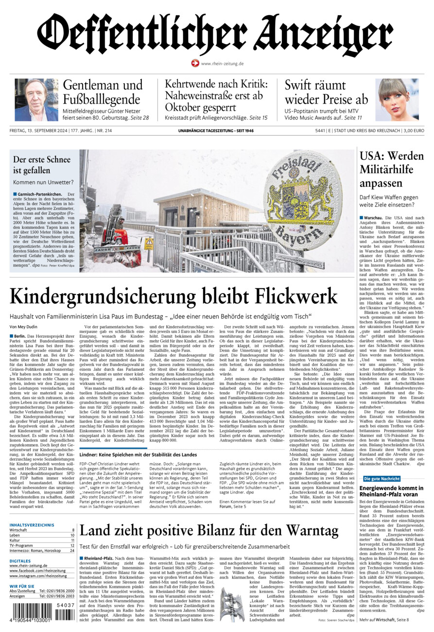 Oeffentlicher Anzeiger vom Freitag, 13.09.2024