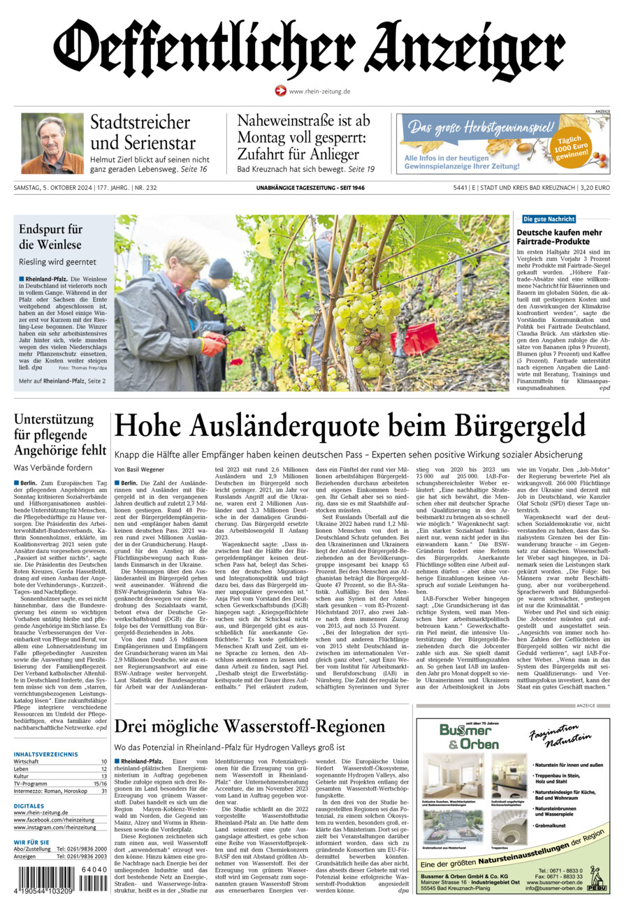 Oeffentlicher Anzeiger vom Samstag, 05.10.2024