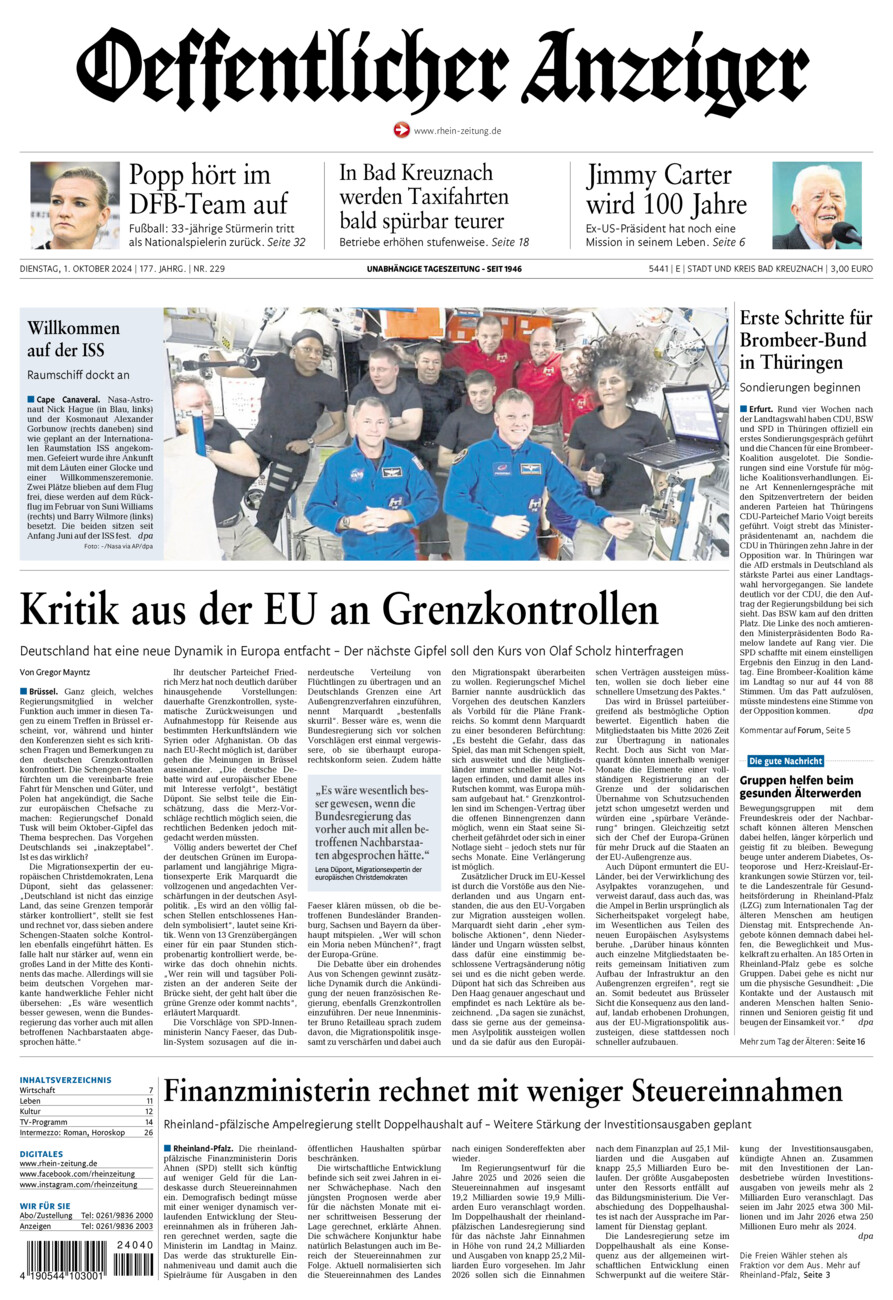 Oeffentlicher Anzeiger vom Dienstag, 01.10.2024