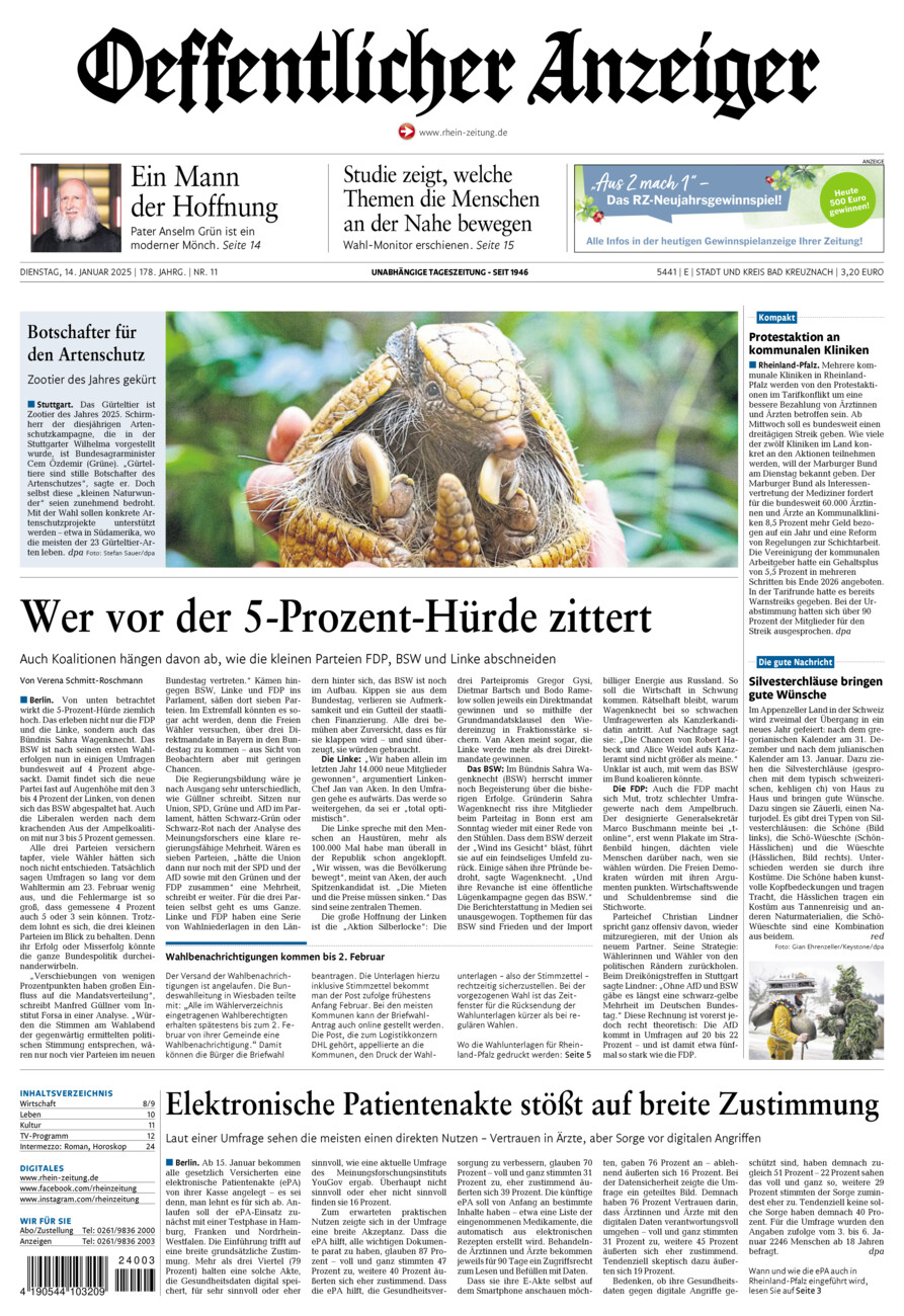 Oeffentlicher Anzeiger vom Dienstag, 14.01.2025