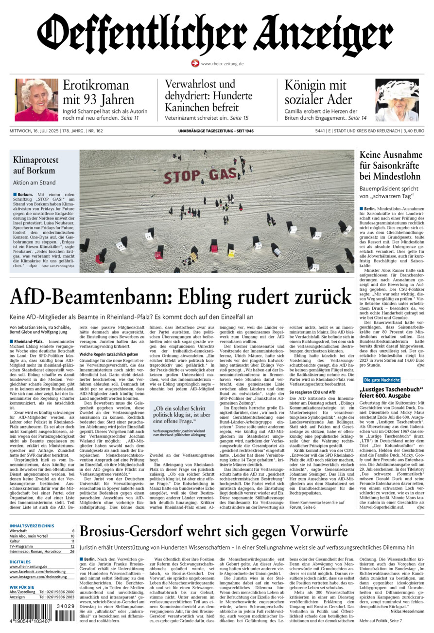 Oeffentlicher Anzeiger vom Mittwoch, 16.07.2025