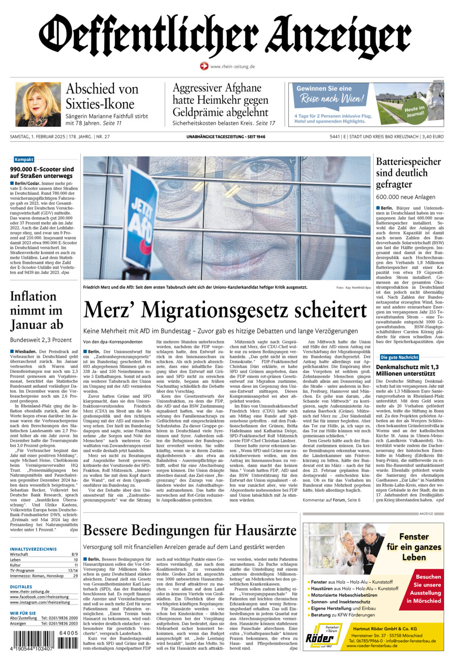 Oeffentlicher Anzeiger vom Samstag, 01.02.2025