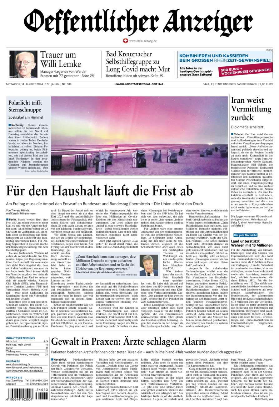 Oeffentlicher Anzeiger vom Mittwoch, 14.08.2024