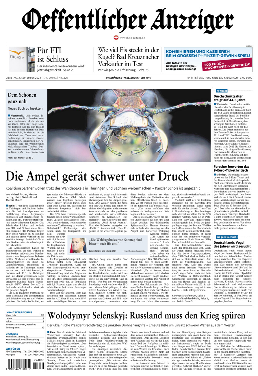 Oeffentlicher Anzeiger vom Dienstag, 03.09.2024