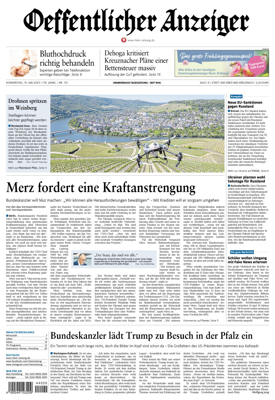 Oeffentlicher Anzeiger vom Donnerstag, 15.05.2025