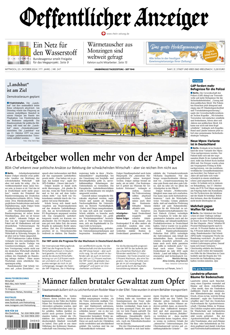 Oeffentlicher Anzeiger vom Mittwoch, 23.10.2024