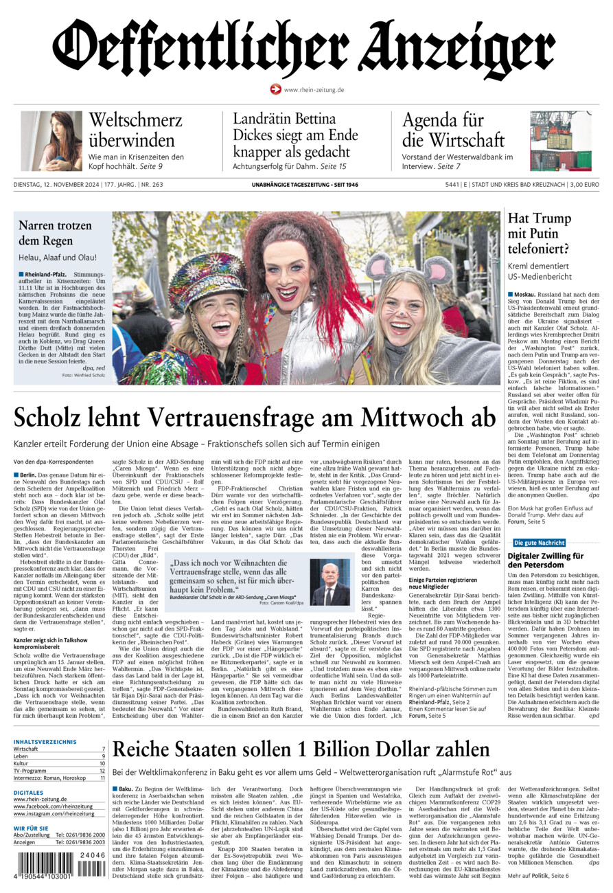 Oeffentlicher Anzeiger vom Dienstag, 12.11.2024