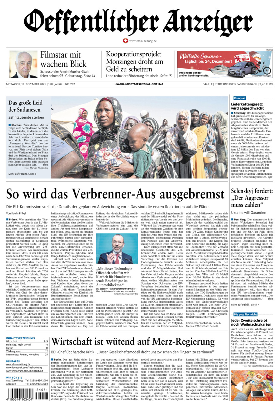 Oeffentlicher Anzeiger vom Mittwoch, 17.12.2025