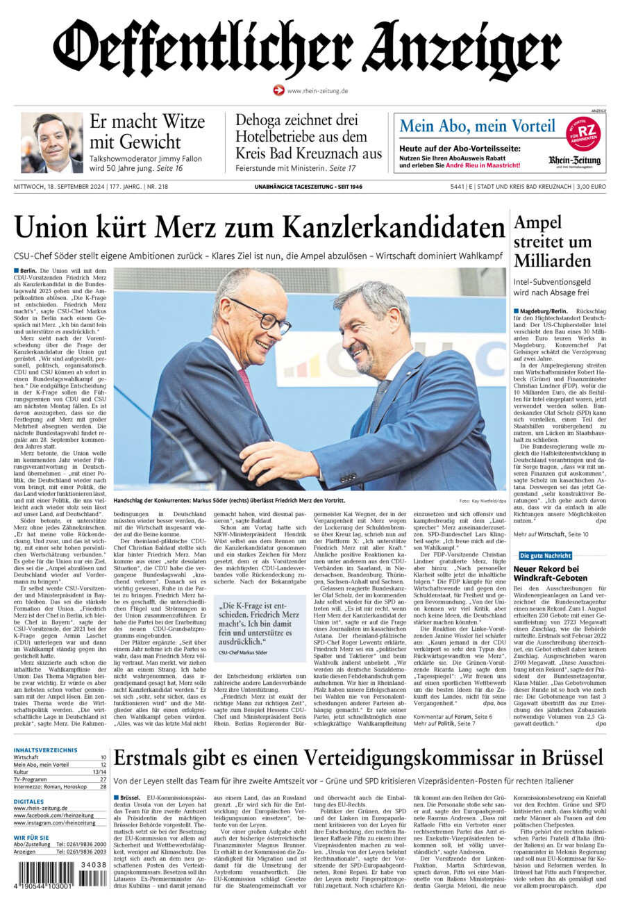 Oeffentlicher Anzeiger vom Mittwoch, 18.09.2024