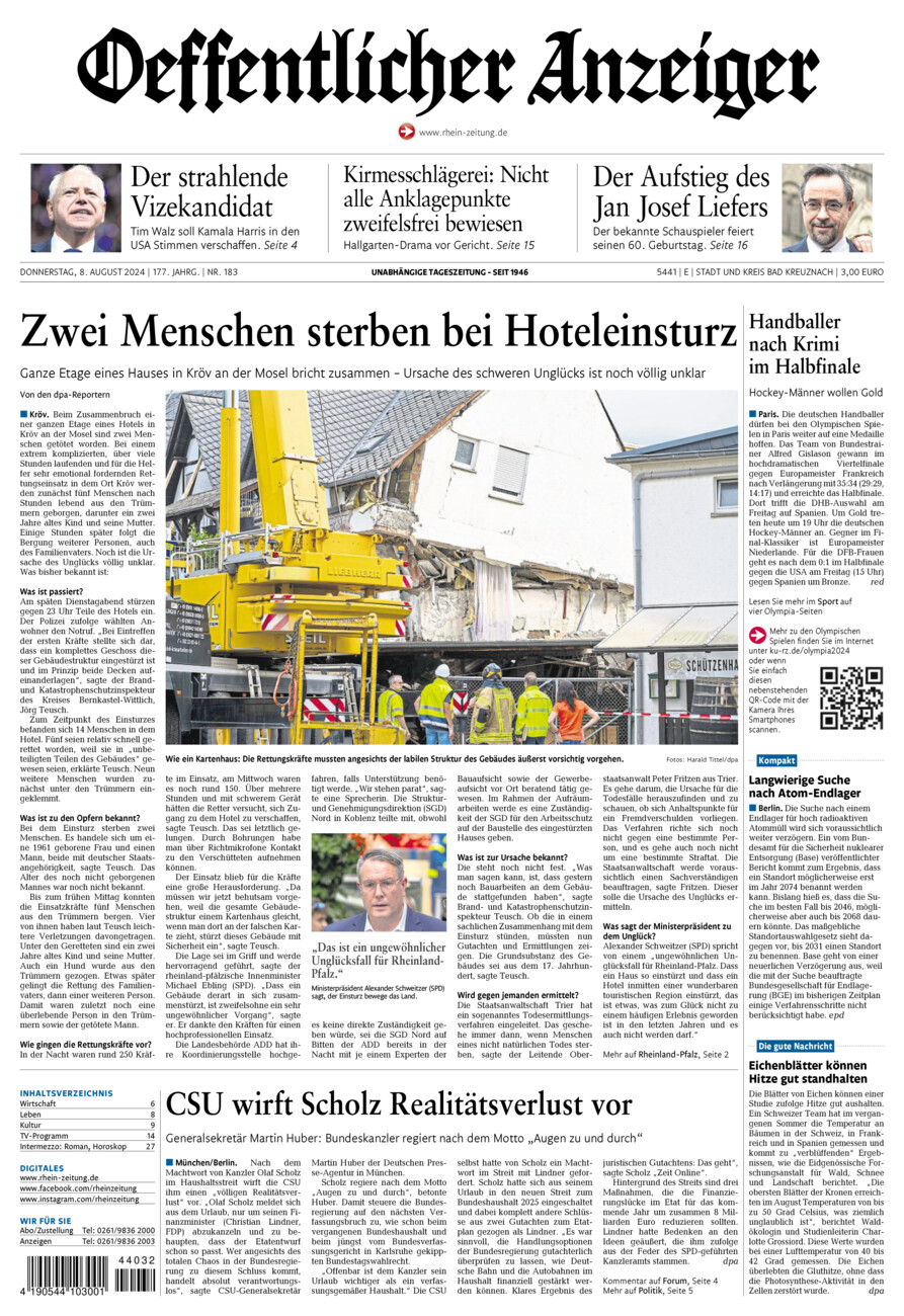 Oeffentlicher Anzeiger vom Donnerstag, 08.08.2024