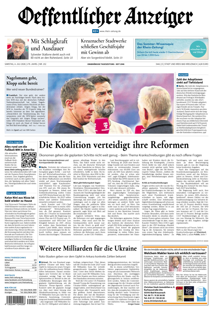 Oeffentlicher Anzeiger vom Samstag, 04.07.2026