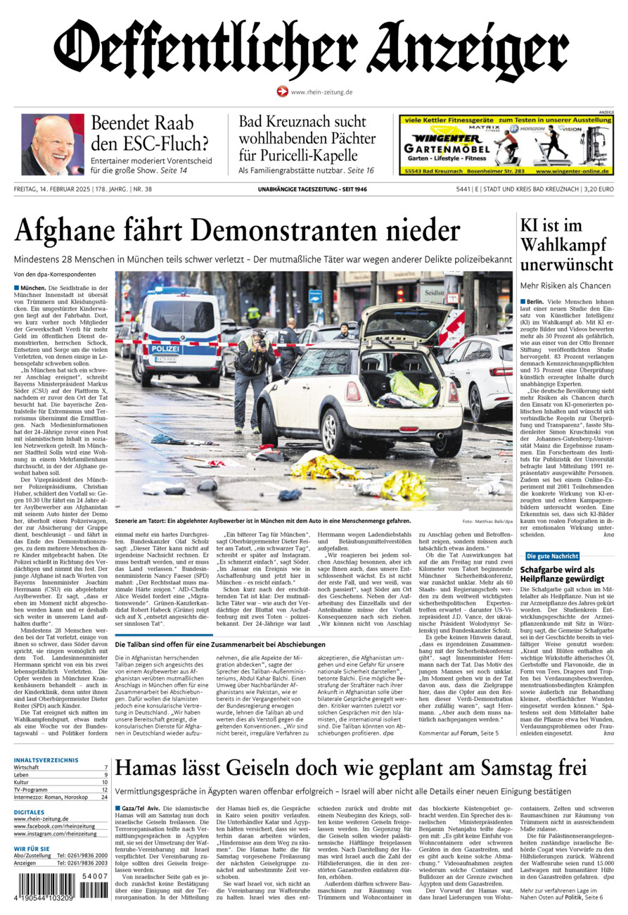 Oeffentlicher Anzeiger vom Freitag, 14.02.2025