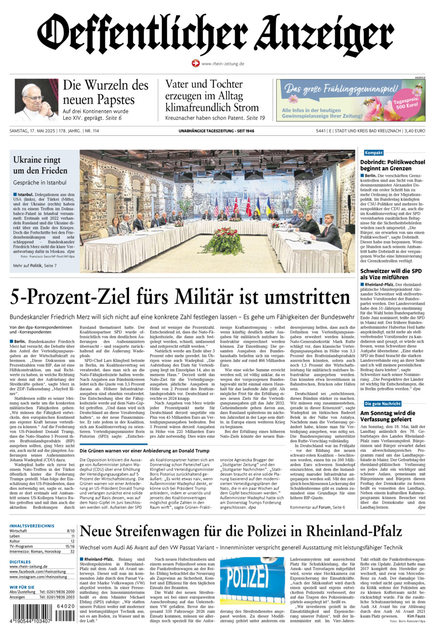 Oeffentlicher Anzeiger vom Samstag, 17.05.2025