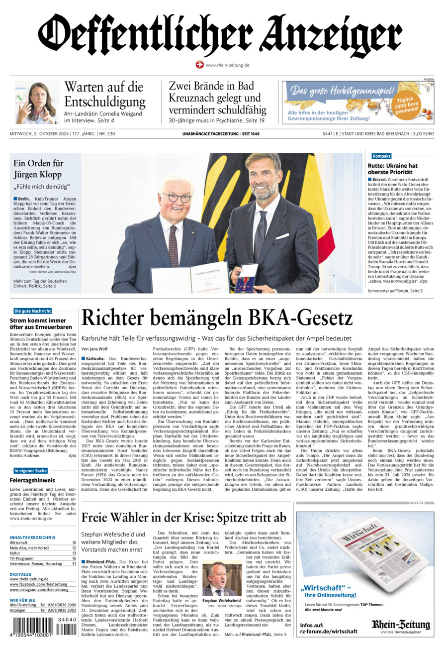 Oeffentlicher Anzeiger vom Mittwoch, 02.10.2024