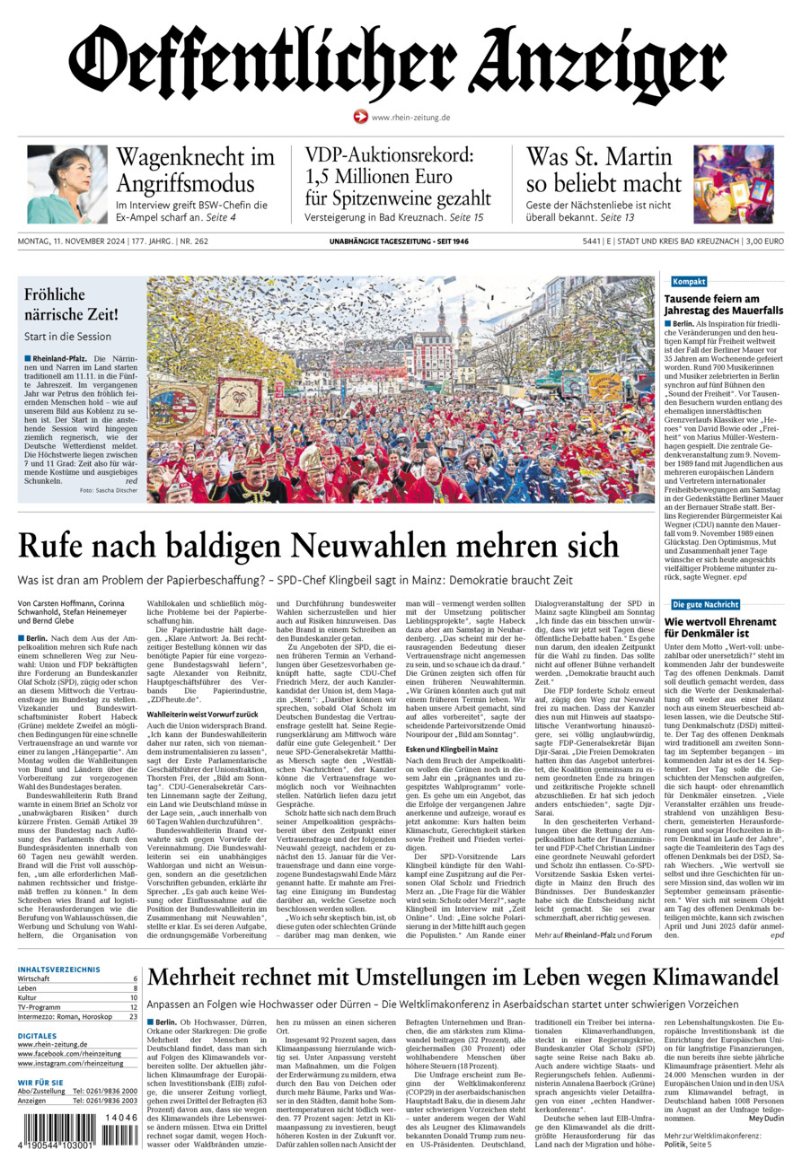 Oeffentlicher Anzeiger vom Montag, 11.11.2024