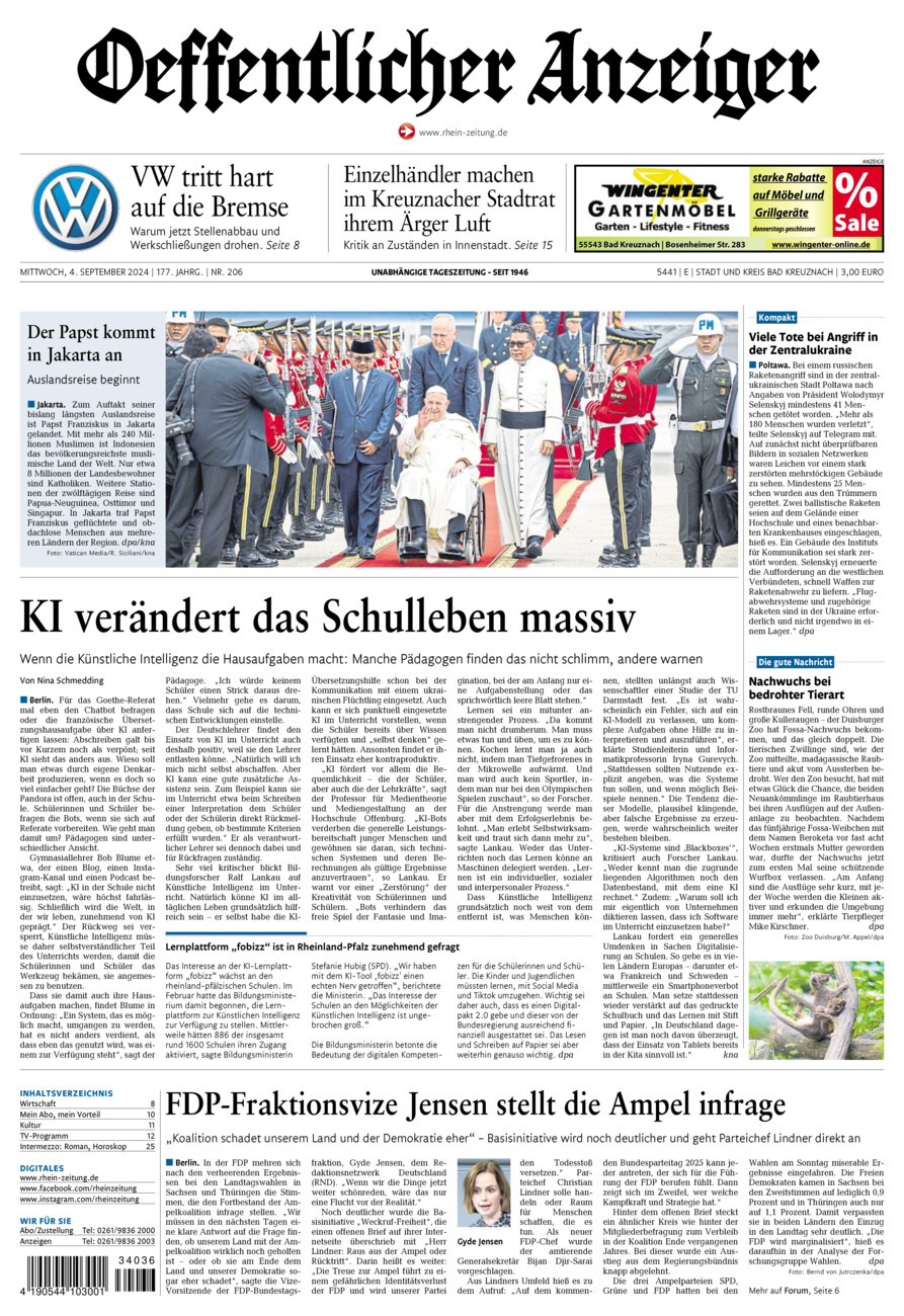 Oeffentlicher Anzeiger vom Mittwoch, 04.09.2024