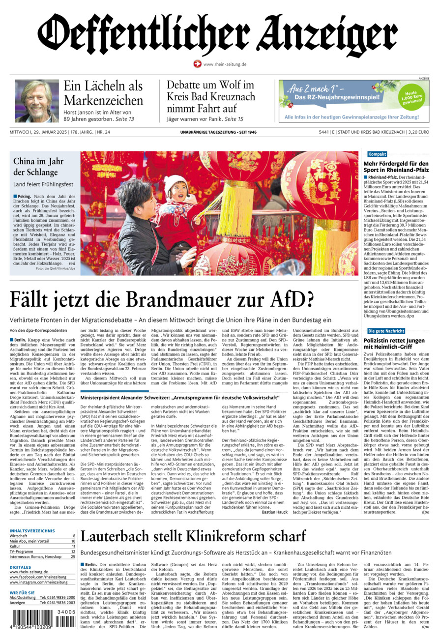 Oeffentlicher Anzeiger vom Mittwoch, 29.01.2025