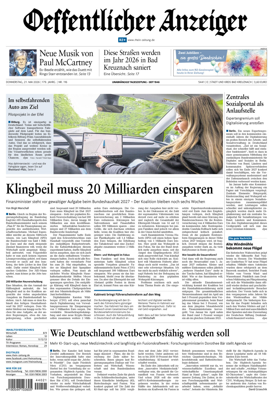 Oeffentlicher Anzeiger vom Donnerstag, 21.05.2026