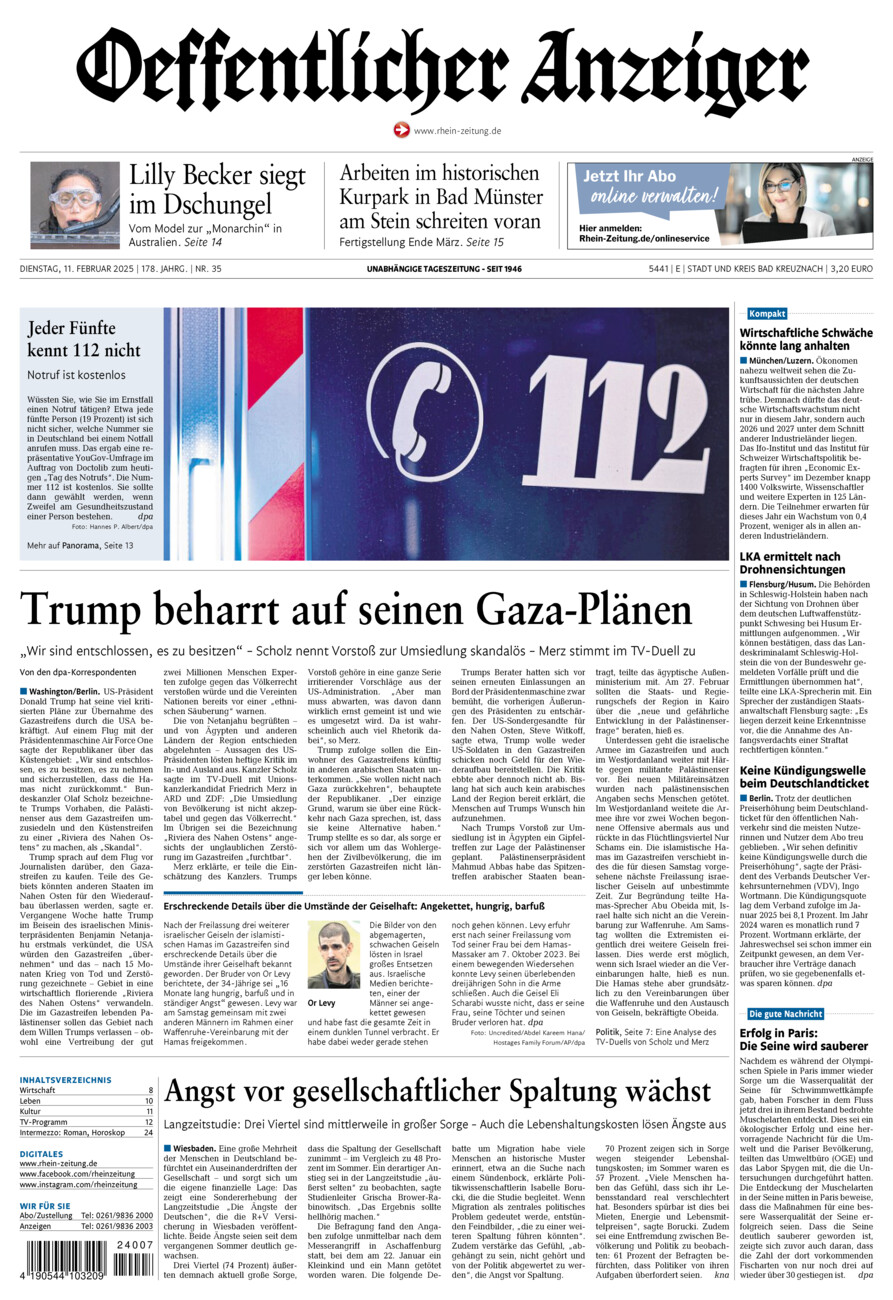 Oeffentlicher Anzeiger vom Dienstag, 11.02.2025