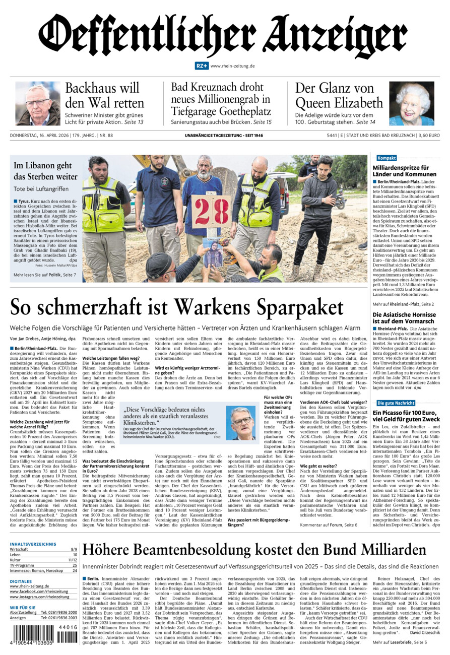 Oeffentlicher Anzeiger vom Donnerstag, 16.04.2026