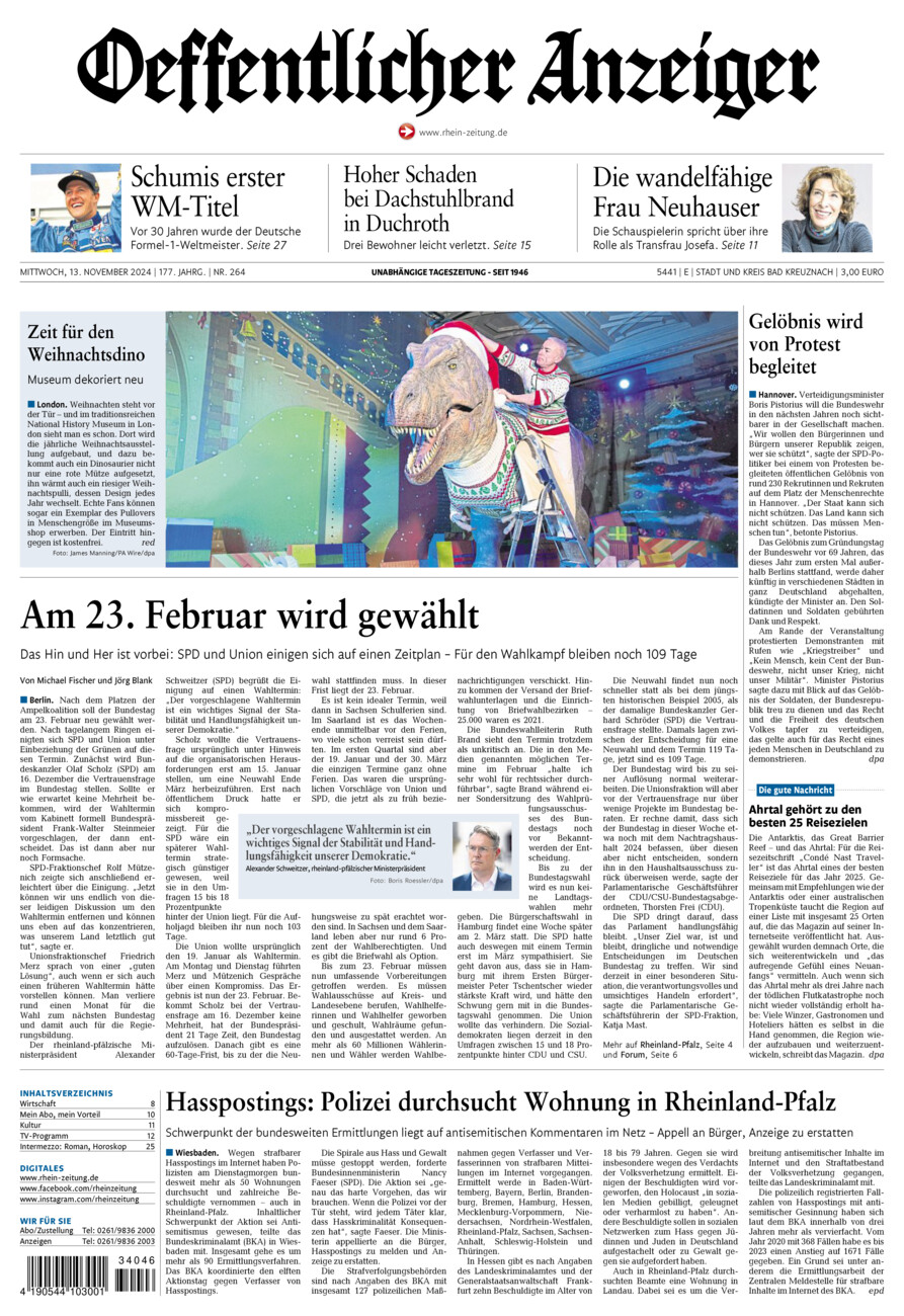 Oeffentlicher Anzeiger vom Mittwoch, 13.11.2024