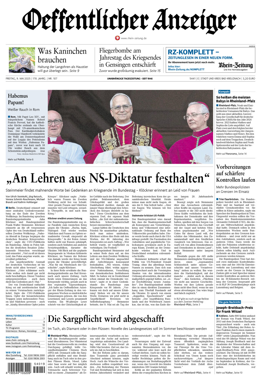 Oeffentlicher Anzeiger vom Freitag, 09.05.2025