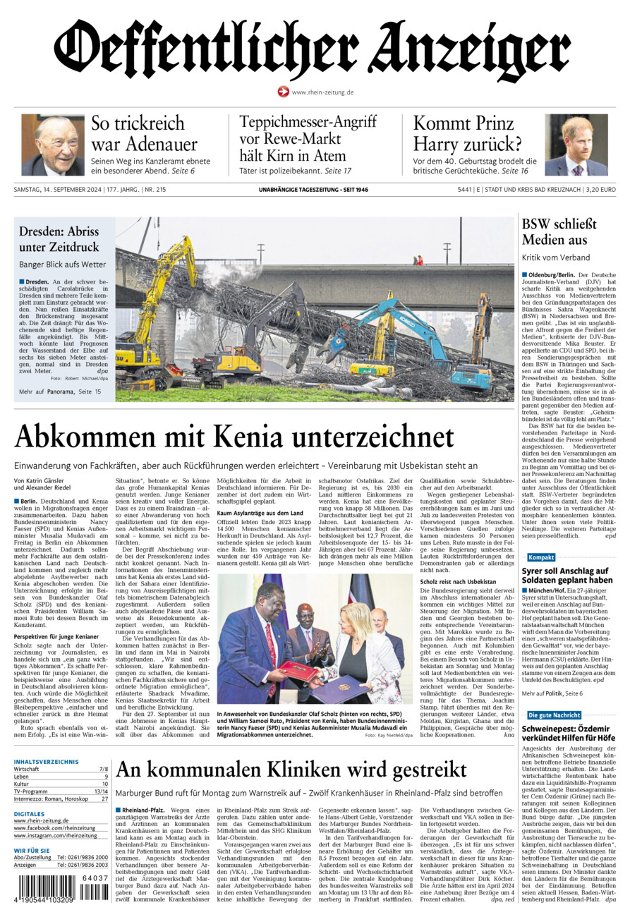 Oeffentlicher Anzeiger vom Samstag, 14.09.2024