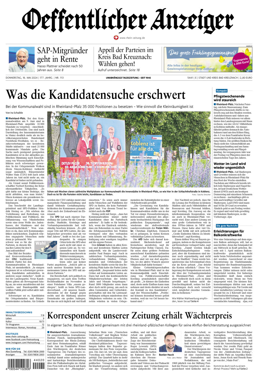 Oeffentlicher Anzeiger vom Donnerstag, 16.05.2024