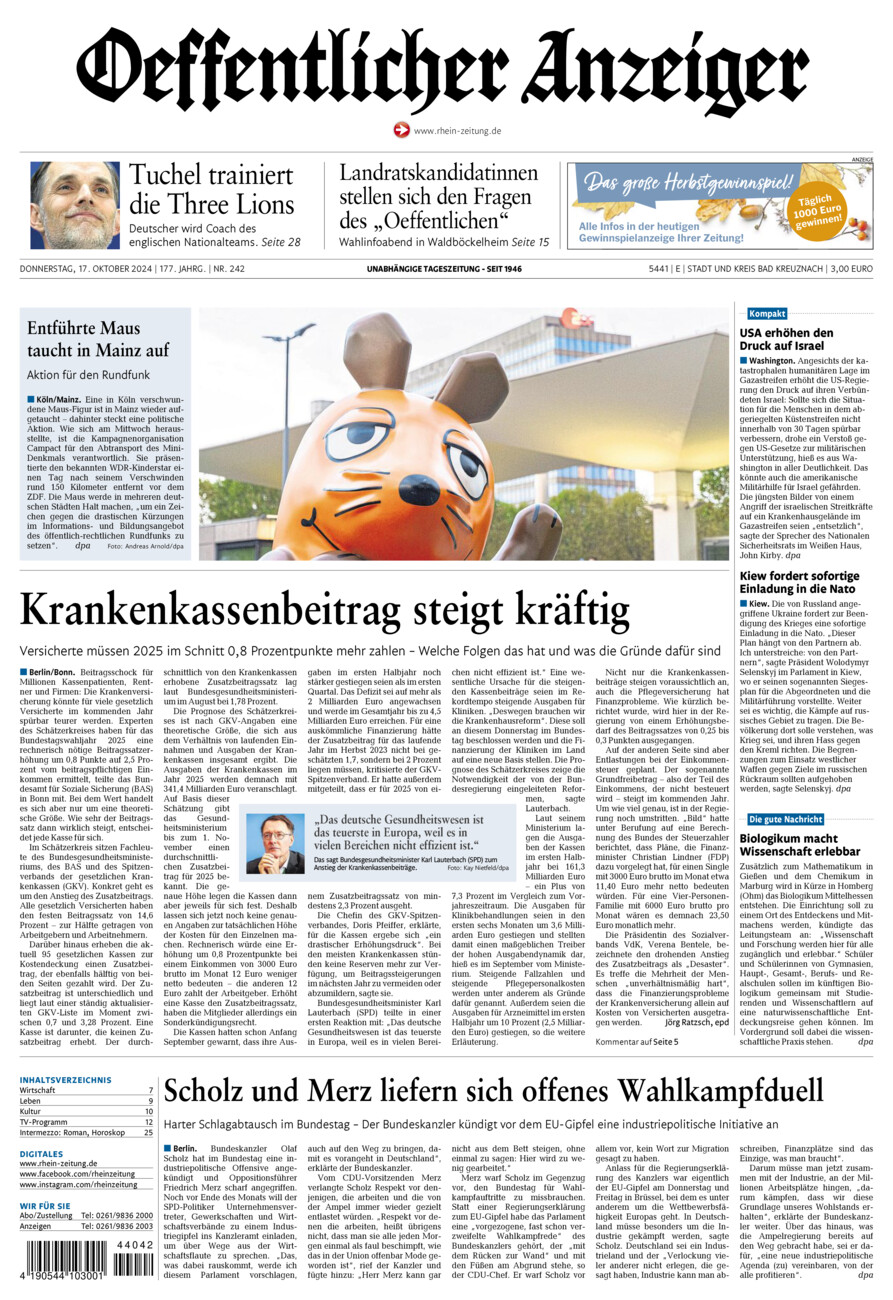 Oeffentlicher Anzeiger vom Donnerstag, 17.10.2024