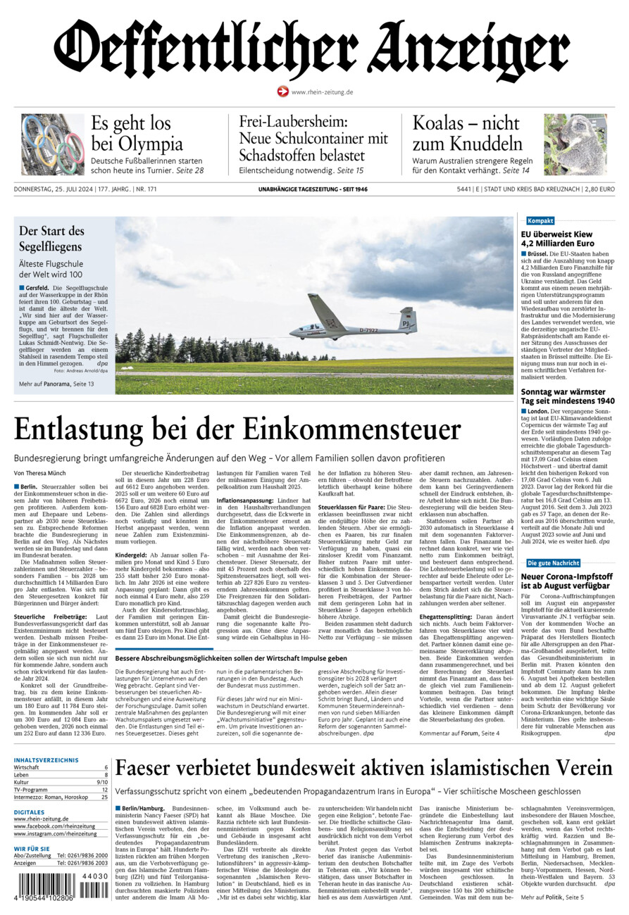 Oeffentlicher Anzeiger vom Donnerstag, 25.07.2024