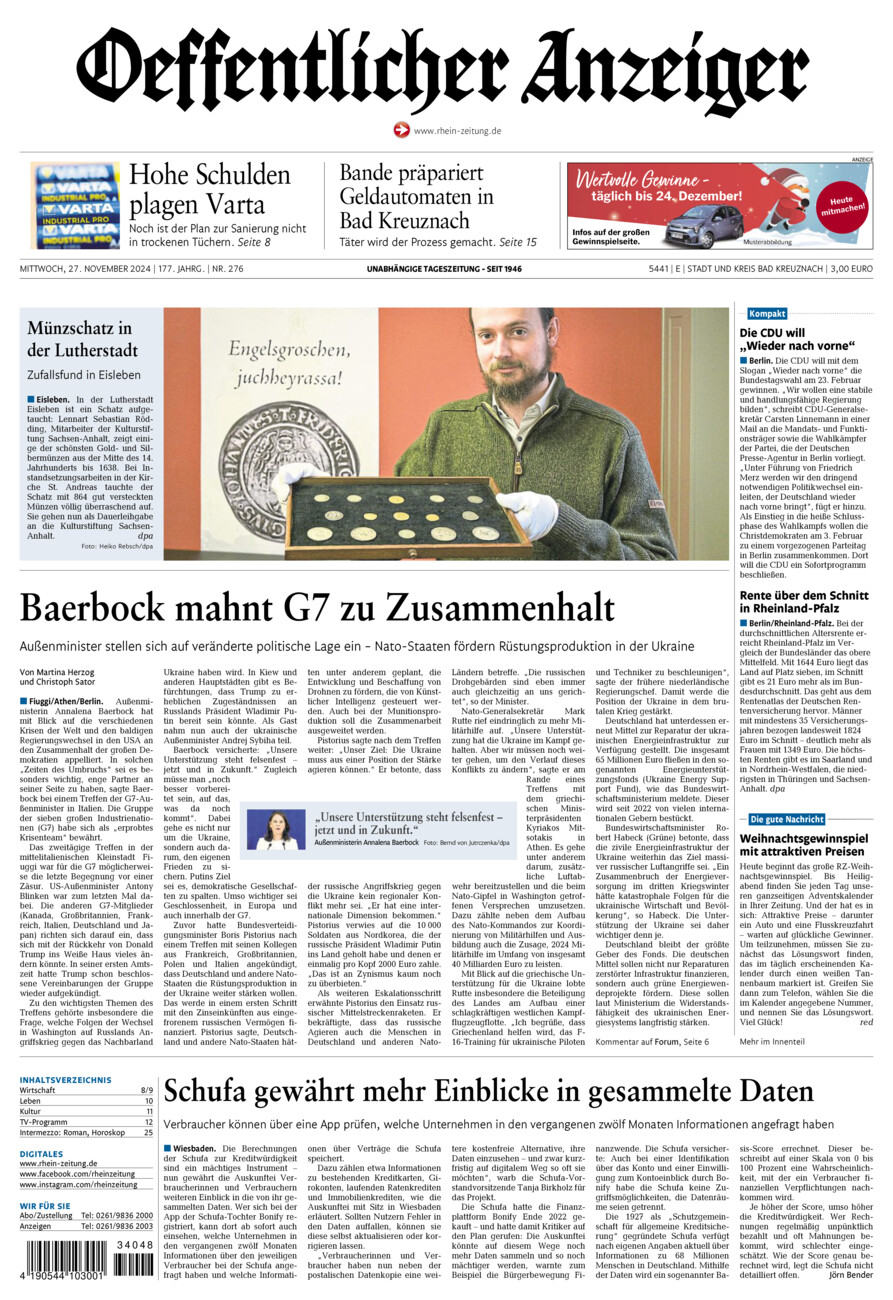 Oeffentlicher Anzeiger vom Mittwoch, 27.11.2024