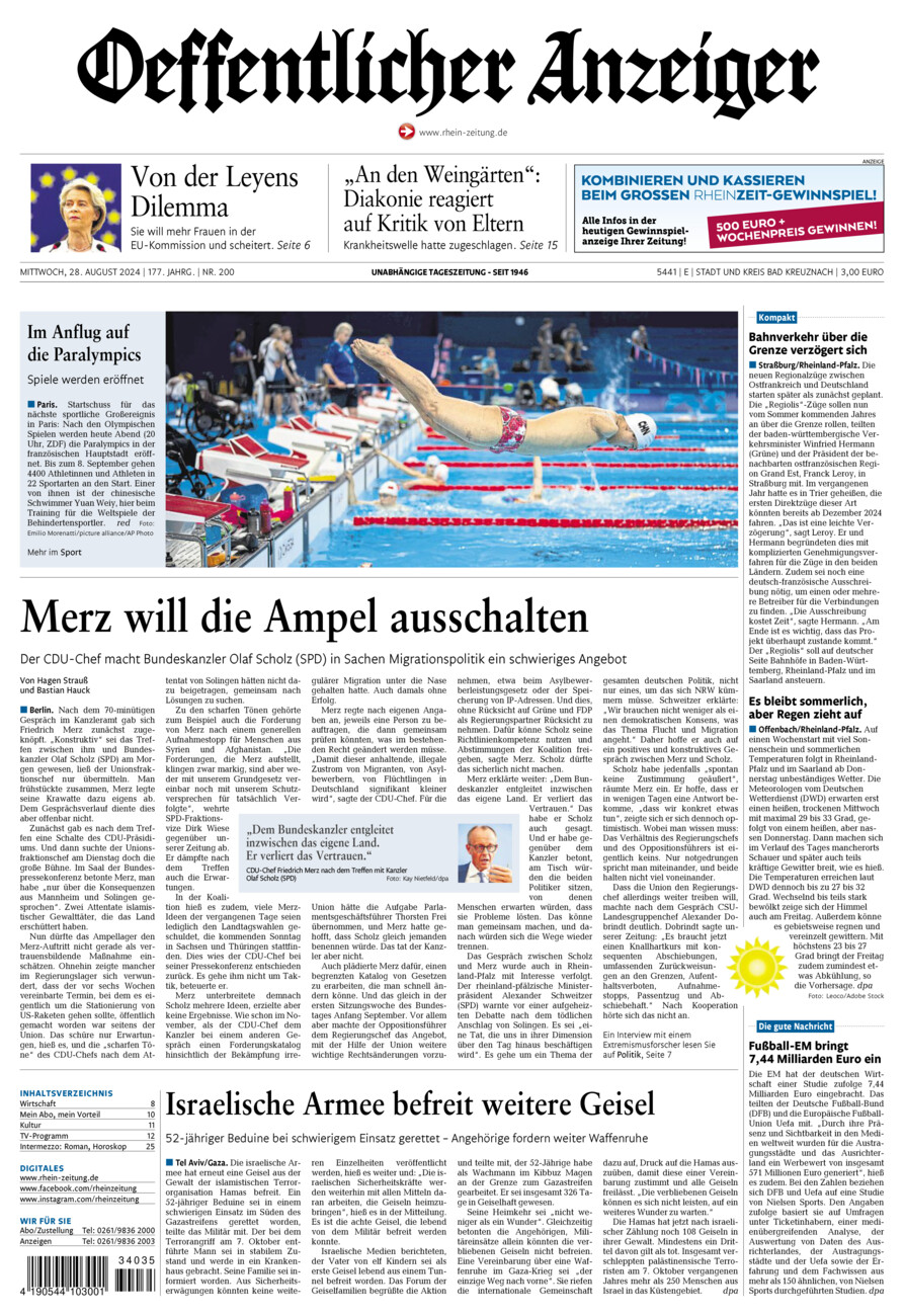 Oeffentlicher Anzeiger vom Mittwoch, 28.08.2024