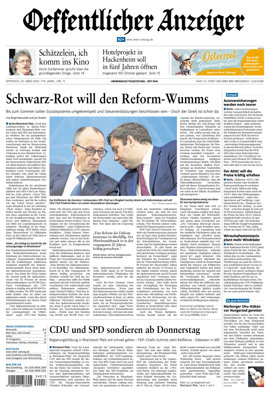 Oeffentlicher Anzeiger vom Mittwoch, 25.03.2026