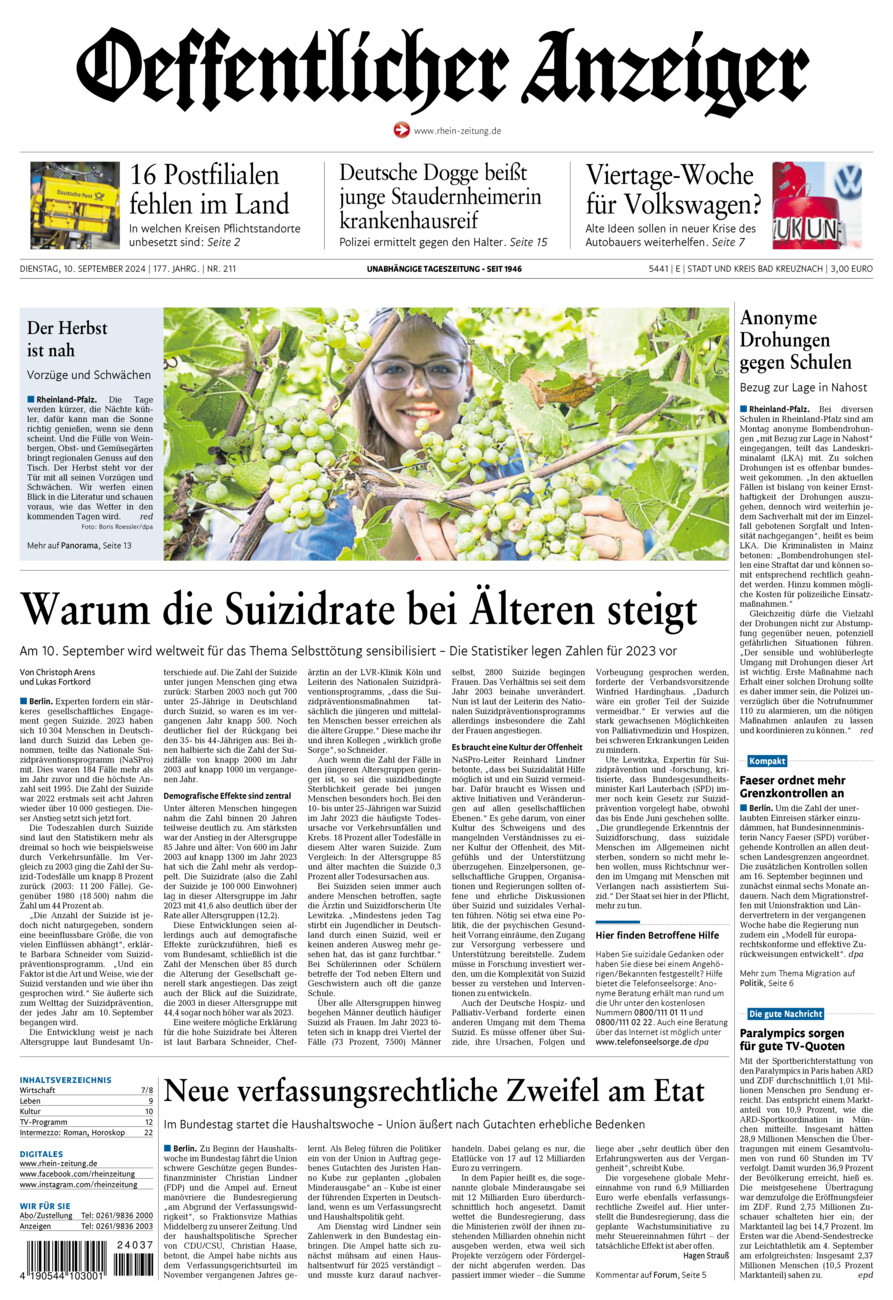 Oeffentlicher Anzeiger vom Dienstag, 10.09.2024