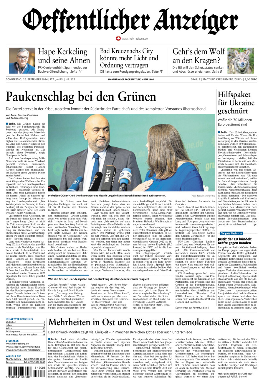 Oeffentlicher Anzeiger vom Donnerstag, 26.09.2024