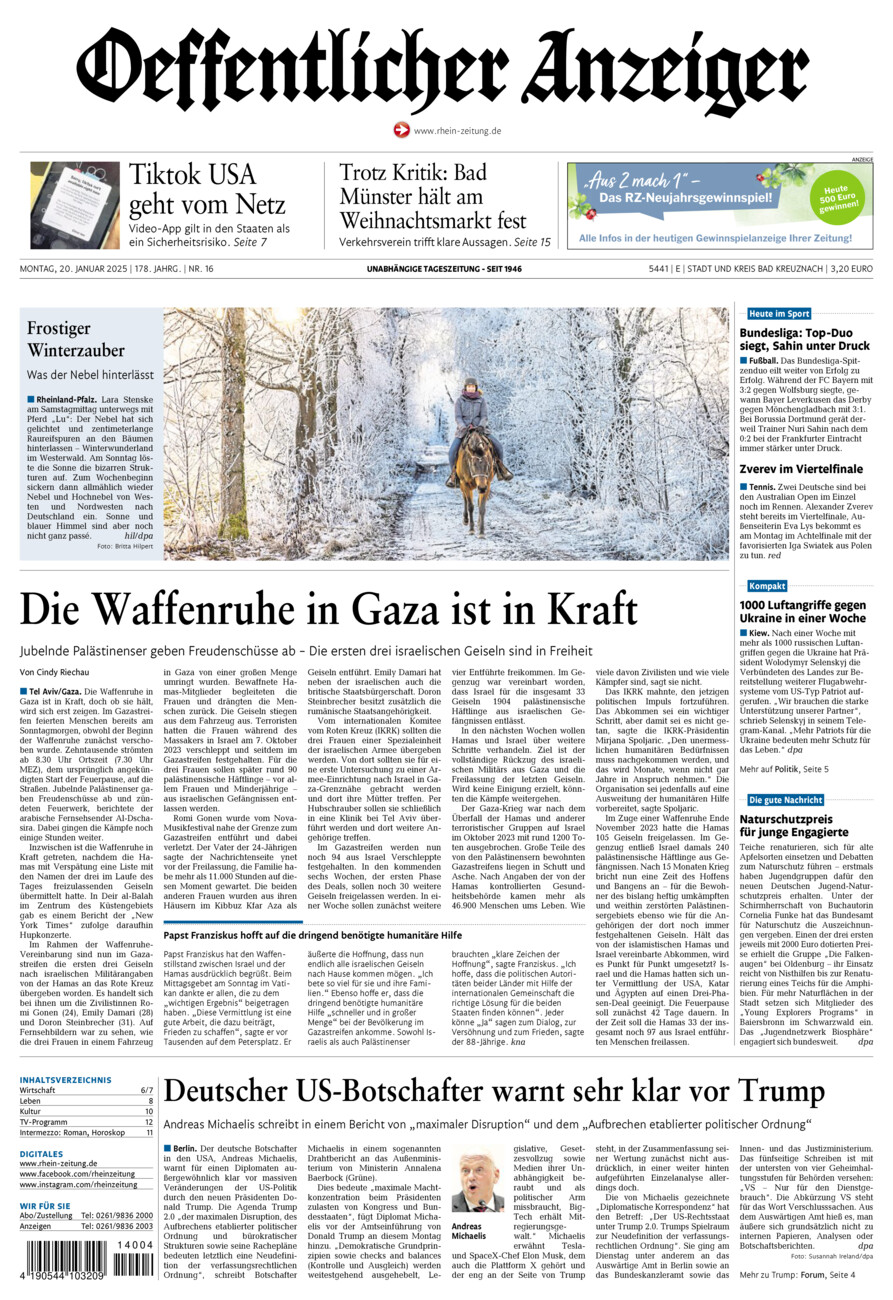 Oeffentlicher Anzeiger vom Montag, 20.01.2025