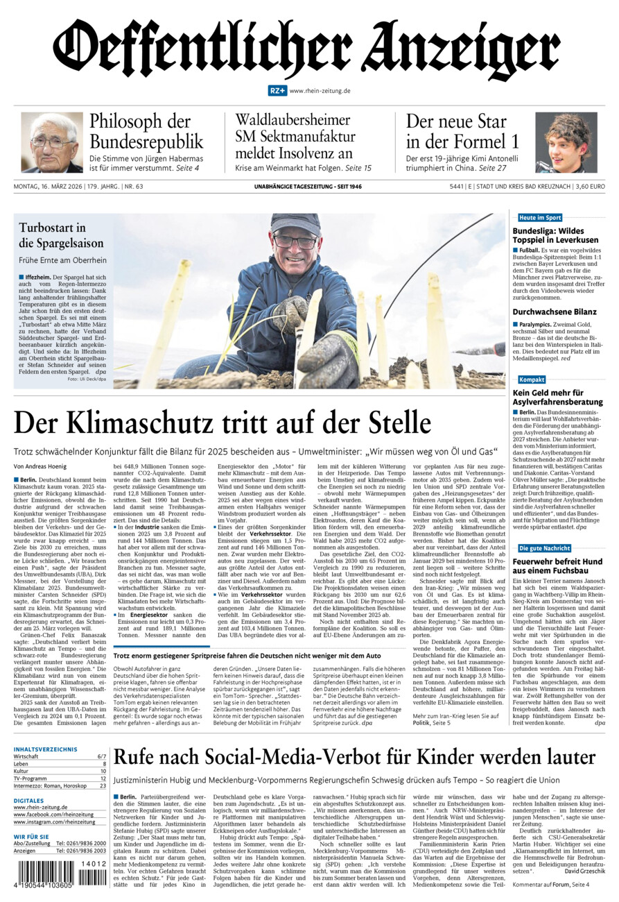 Oeffentlicher Anzeiger vom Montag, 16.03.2026