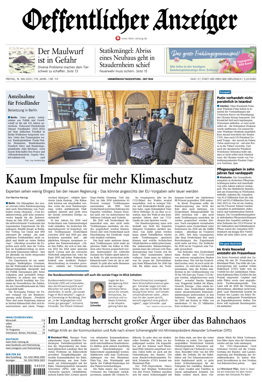 Oeffentlicher Anzeiger vom Freitag, 16.05.2025