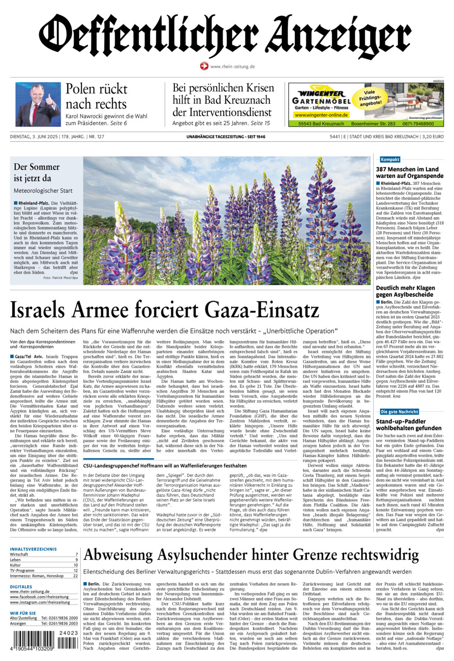 Oeffentlicher Anzeiger vom Dienstag, 03.06.2025
