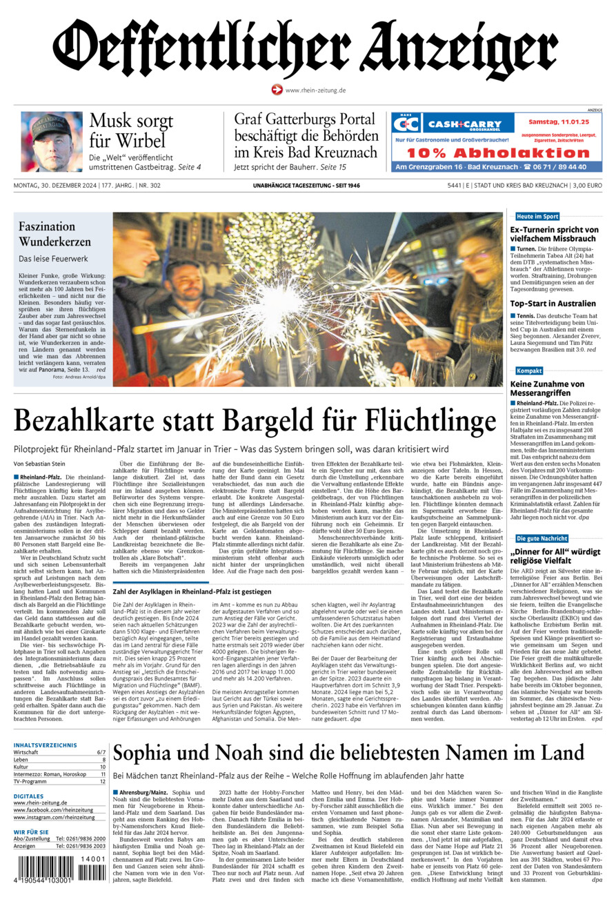 Oeffentlicher Anzeiger vom Montag, 30.12.2024